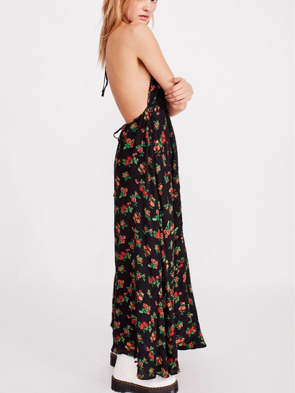 Free People Black Floral Backless Halter Maxi Dress - Picture 5 of 13